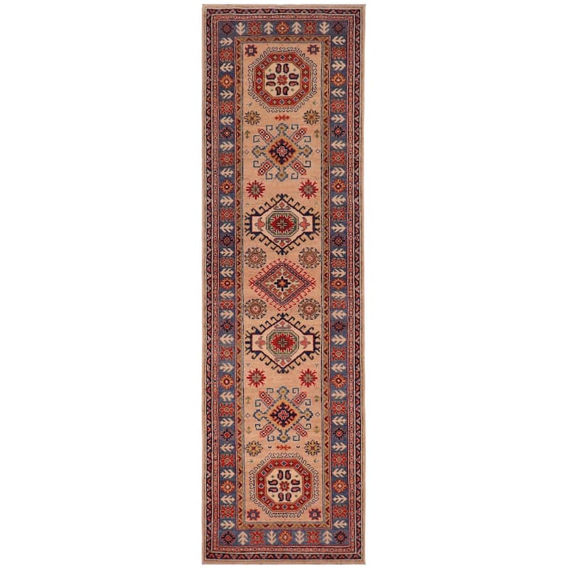 Tribal Kazak Miriam Peach/Light Blue Wool Runner - 2'10'' x 9'8''