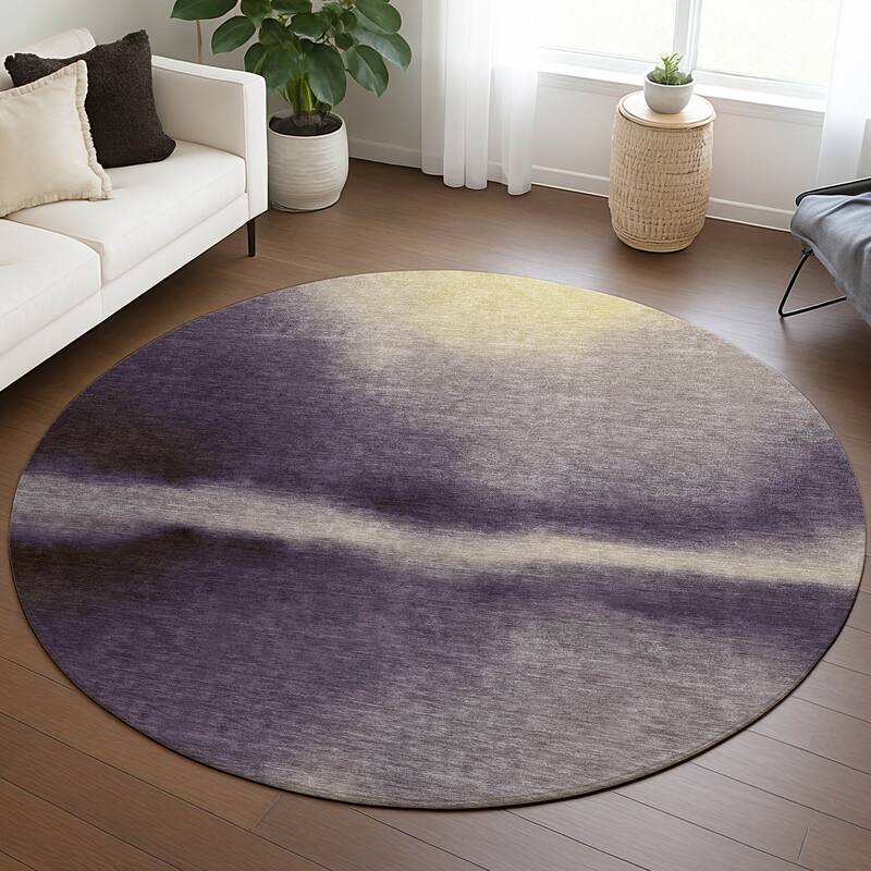 Machine Washable Indoor/ Outdoor Modern Landscape Chantille Rug