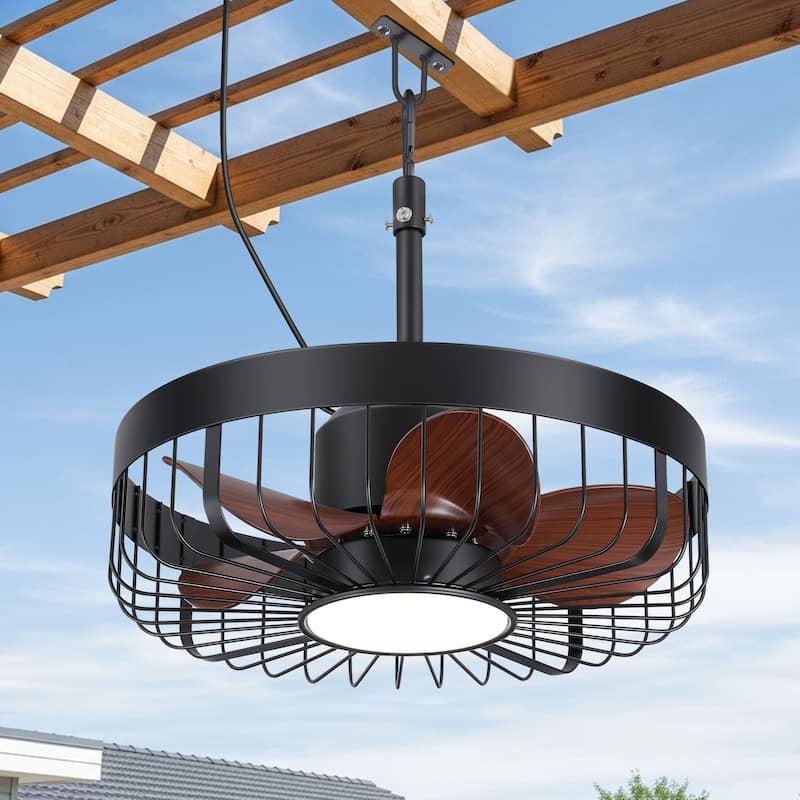 19" Waterproof Plug-in Outdoor Ceiling Fan with Light and Remote(5-Blade)