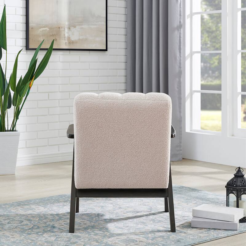 Beige Unique Reading Chair Dining Chair with Wooden Armrests, Decorative Chair Corner Chair Dressing Chair Padded Chair