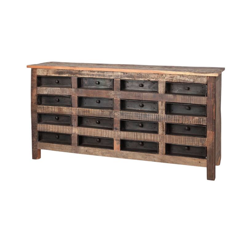 HomeRoots 63" Brown and Black Solid Wood 16 Drawer Sideboard - 16' X '32' X '63