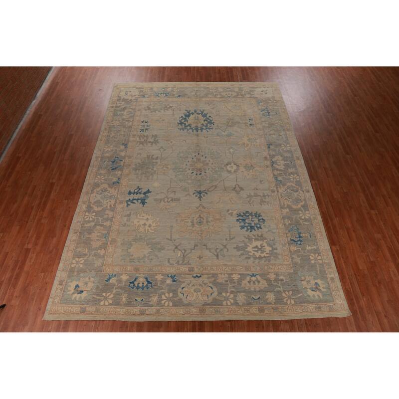 Hand Knotted Oriental 100% Wool Carpet Transitional All-Over Beige & Ivories Oushak Area Rug - 13' 11'' X 10' 1''