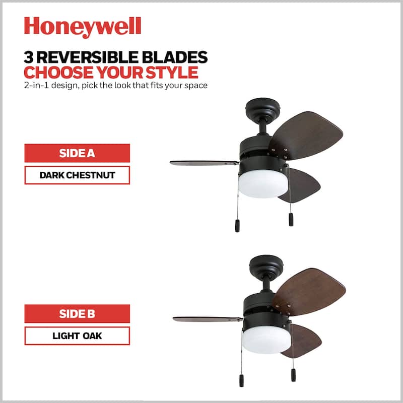 30" Honeywell Ocean Breeze Guilded Espresso Modern Indoor LED Ceiling Fan with Light, Pull Chain