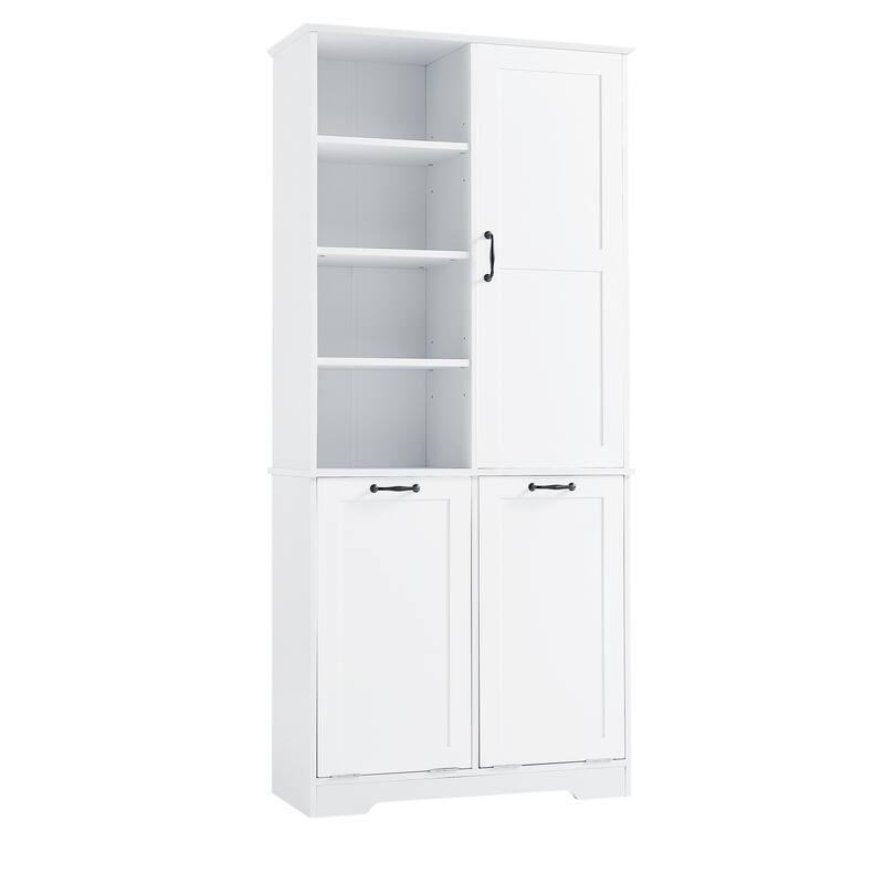 Bathroom Storage Cabinet with Doors and Drawers Tilt-Out Laundry Hamper Multiple Storage Space