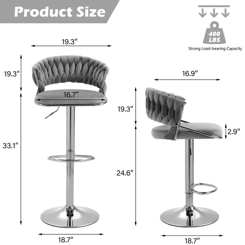 Set of 2 Bar Stool Adjustable Height with Swivel Seat