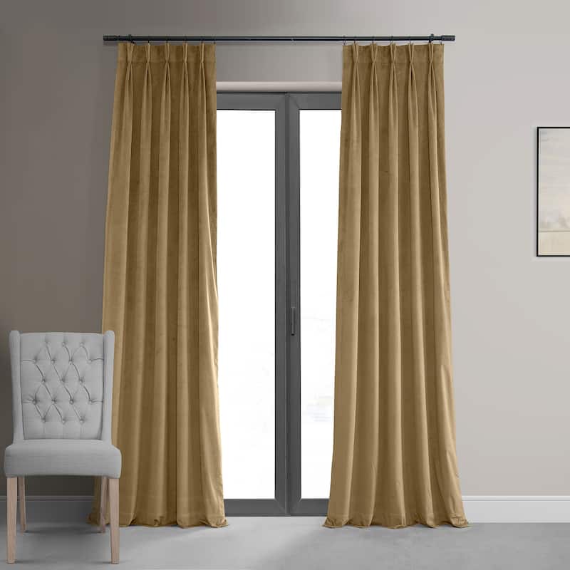 Exclusive Fabrics Signature Pleated Blackout Velvet Curtain (1 Panel) - 25 X 120 - Amber Gold