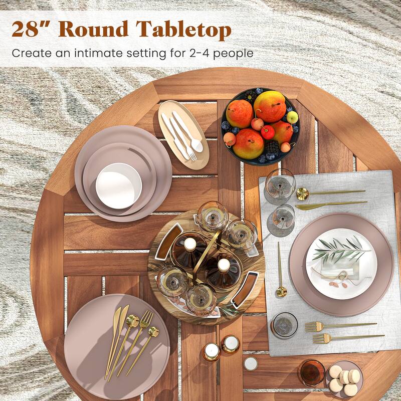 Gymax 39'' Outdoor Acacia Wood Bar Table w/ Slatted Tabletop for