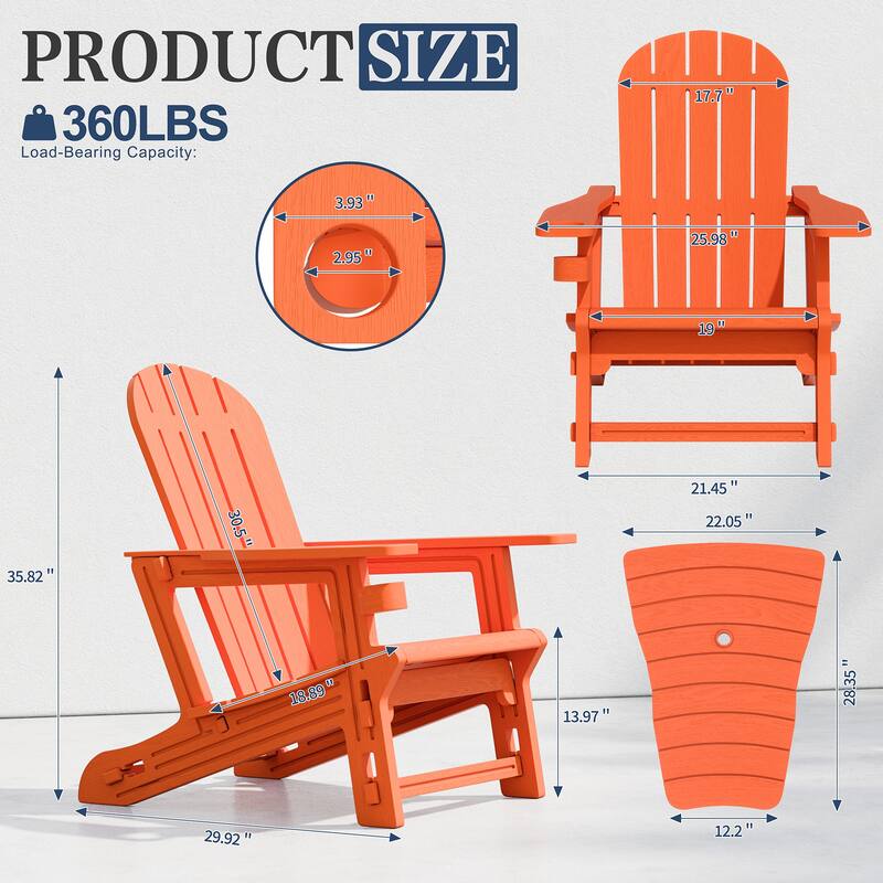 Outdoor All Weather Adirondack Chairs with Movable Footrests, Set of 5/3.