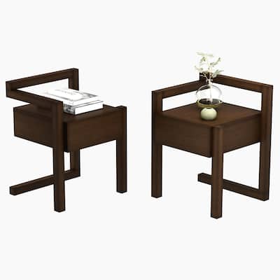 Modern End Table Set of 2, Square 2-Tier Nightstand with Storage Drawer, Side Table with Wood Legs for Living Room, Bedroom
