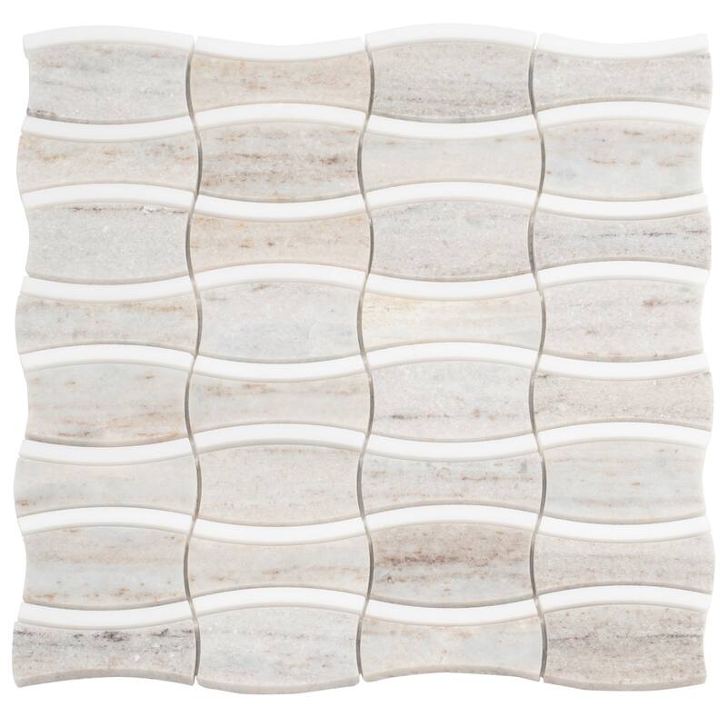 Mirage 12x12 Warm Beige White Marble Mosaic Floral Wall and Floor Tile (5.04 sq ft/case) - 5 Pack