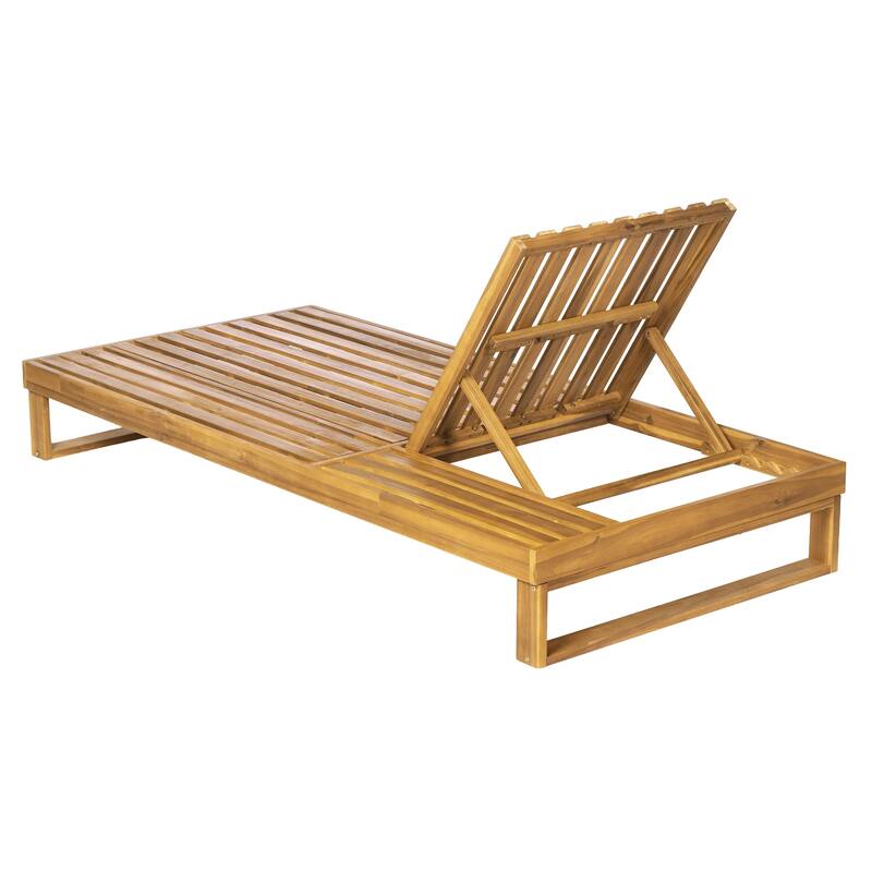 Christopher Knight Home - Modern Outdoor Acacia Wood Chaise Lounge with 4-Position Adjustable Backrest & 3-Fold Cushion