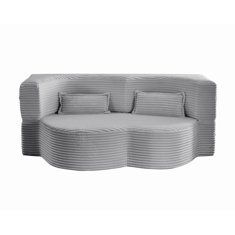 Modern 78" Full Size Convertible Corduroy Foam-Filled Sleeper Sofa,Modern Floor Sofa with 2 Pillows