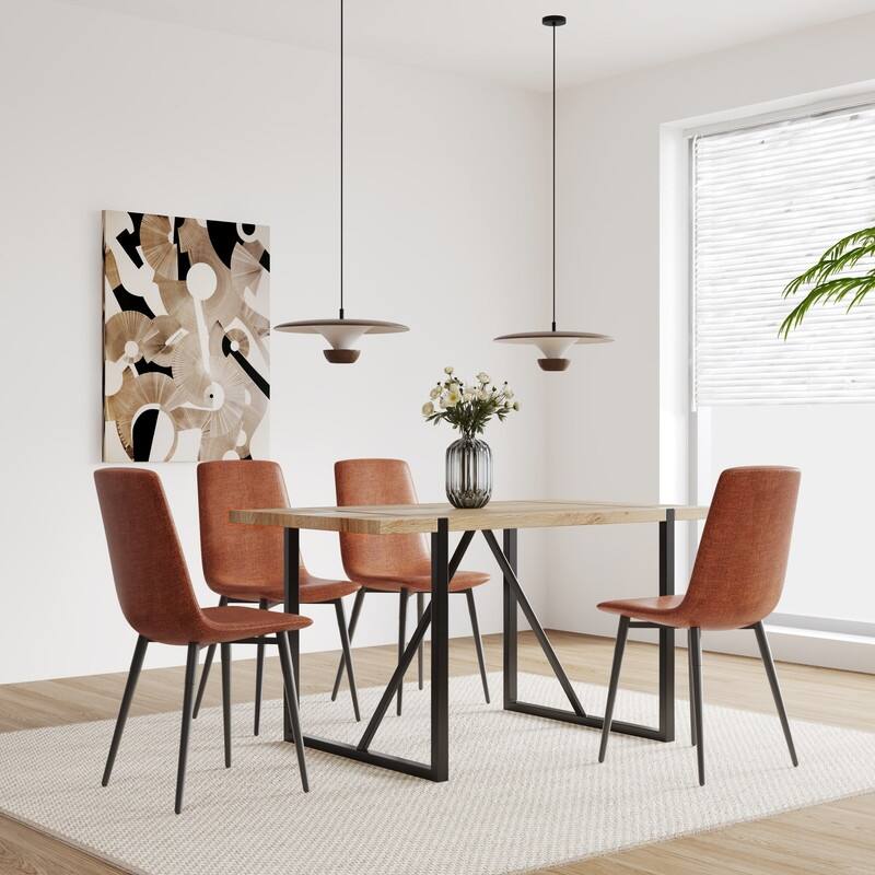 55" Modern Rustic Industrial Dining Table Engineered Wood Top & Black Metal Frame, Seats 4-6