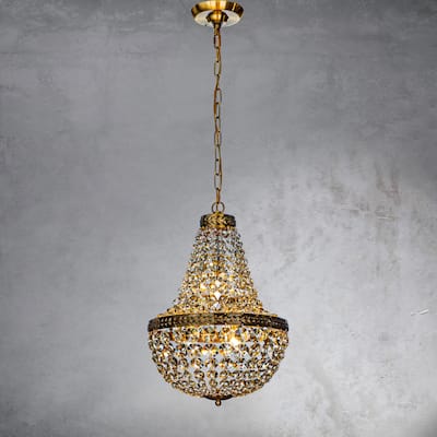 CraftHome 4-Light Vintage Crystal Basket Chandelier French Country Decor in Antique Gold - W14'' × H22''