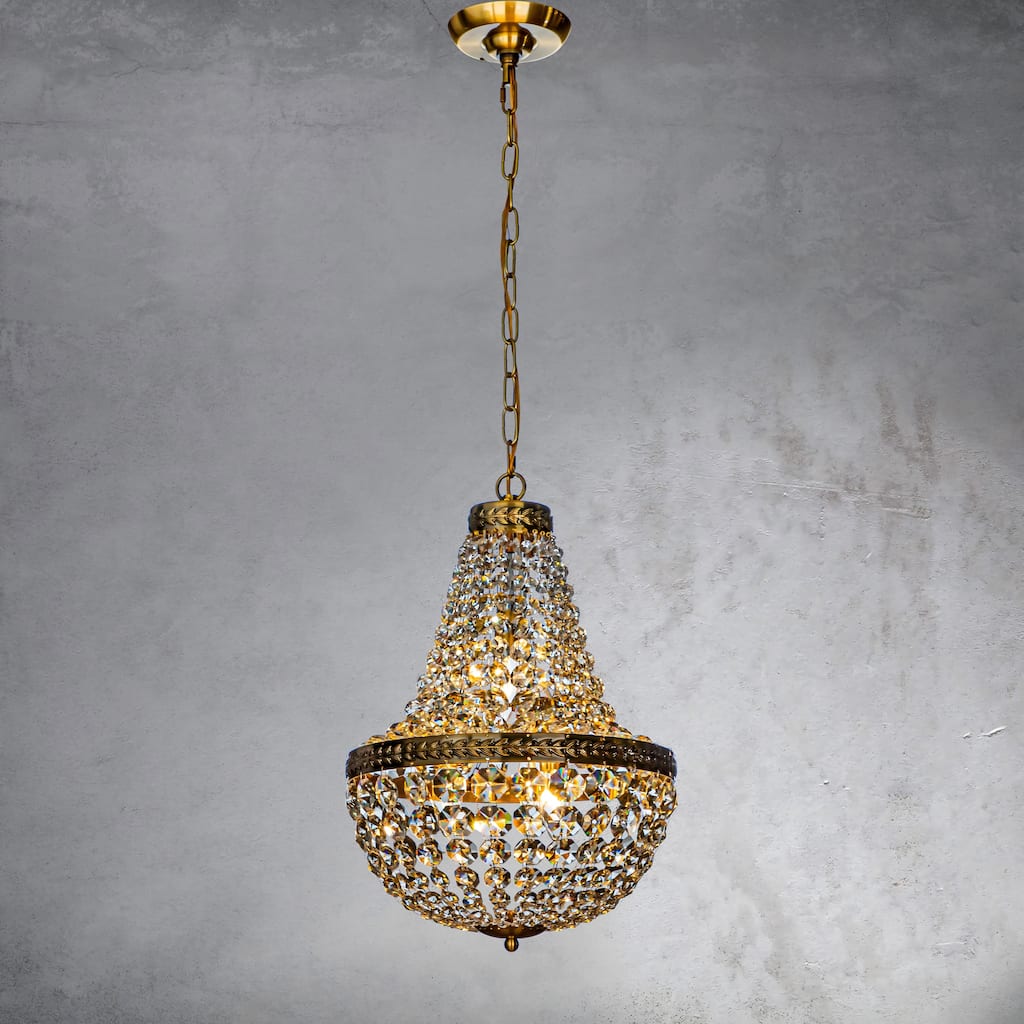 CraftHome 4-Light Vintage Crystal Basket Chandelier French Country Decor in Antique Gold - W14'' × H22''