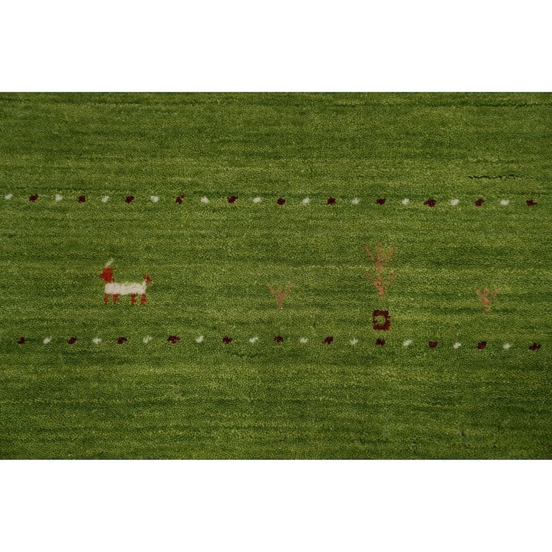 Hand Knotted Oriental 100% Wool Carpet Tribal Animal Pictorial Green Gabbeh Area Rug - 9' 8'' X 6' 6''