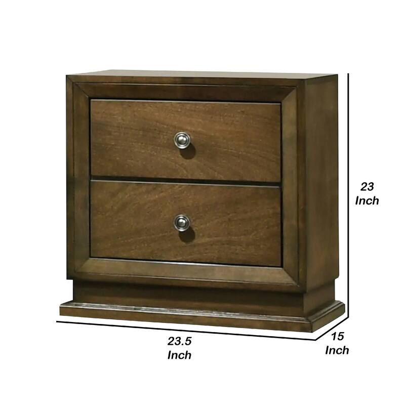 Rouk 24 Inch 2 Drawer Nightstand, Transitional, Walnut Brown Solid Wood