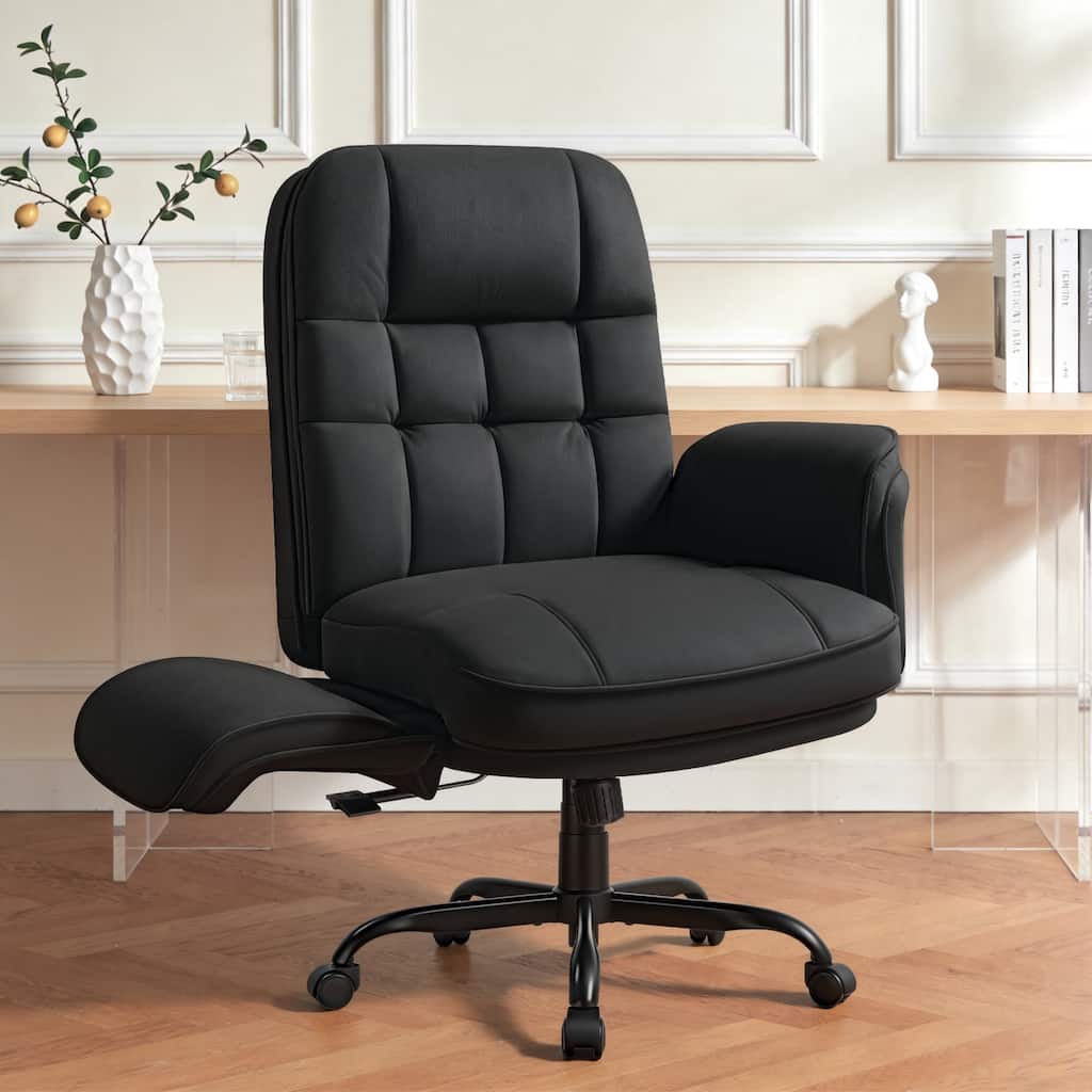 Bossin Cross Legged Office Chair with Adjustable Arms, 135° Reclining Velet Executive Criss Cross Chair with Wheels