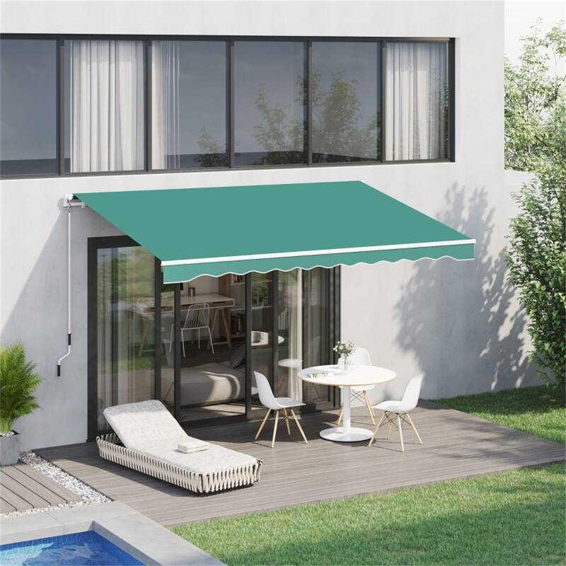 Retractable Patio Polyester Awning with Adjustable Handle and UV Rain Protection for Patio or Balcony - 116.25" W x 96.5" D