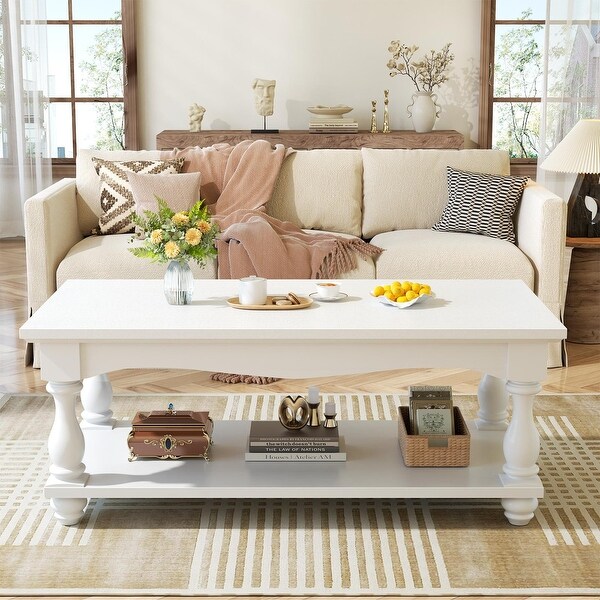 French Country Coffee Table with Storage Shlef, Farmhoues