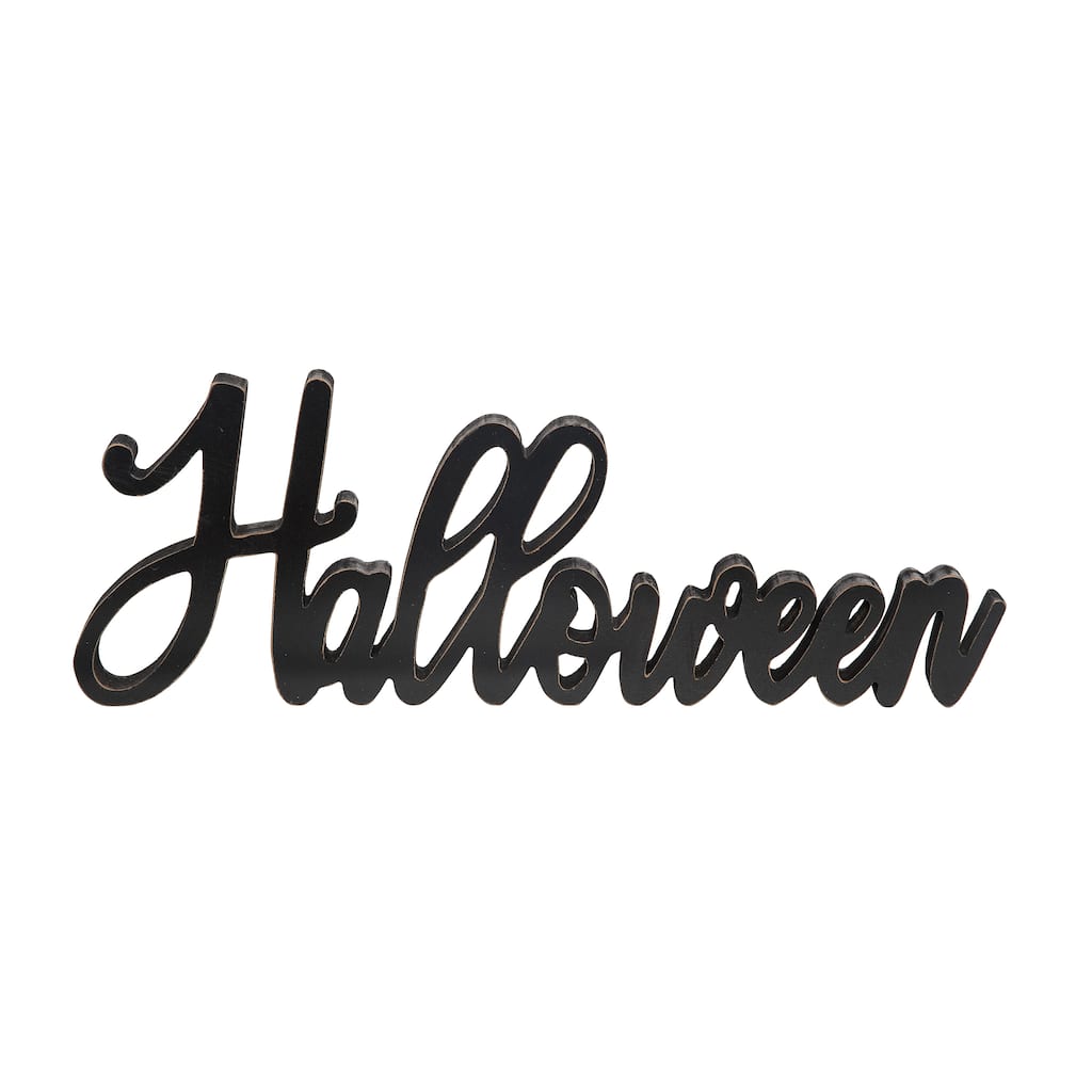 Transpac Wood 17.99 in. Black Halloween Die Cut Cursive
