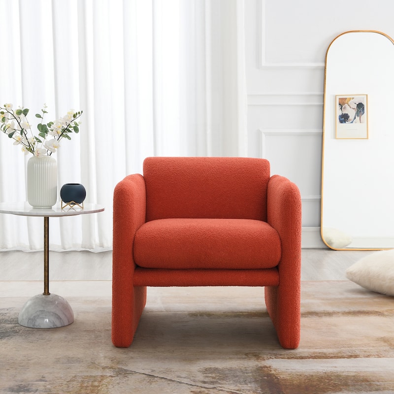 Orange 28.25" Arm Chair with Waved Arms and Metal Decoration