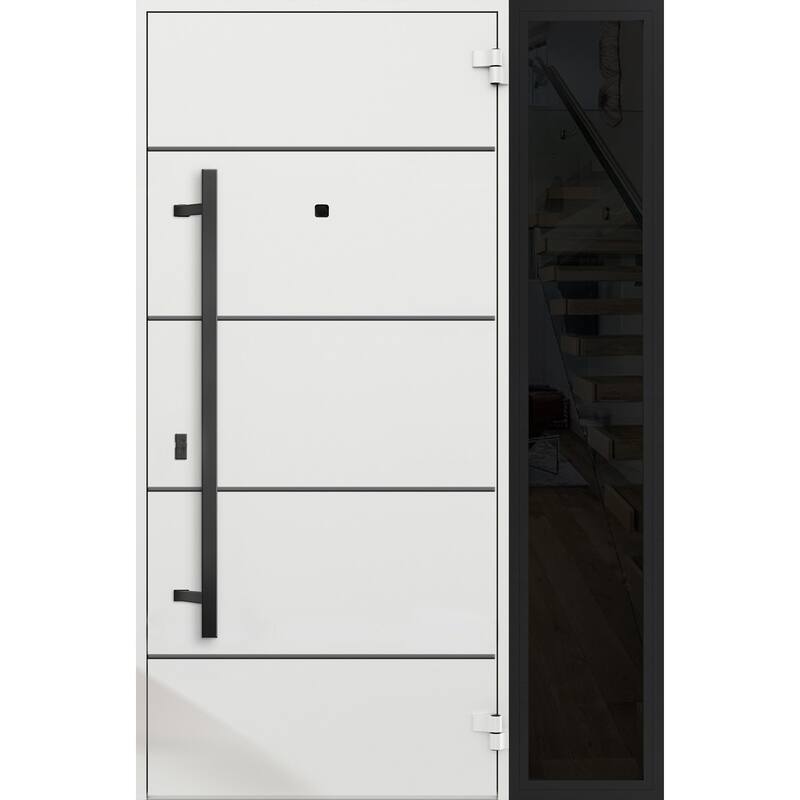 Exterior Prehung Steel Entry Door 0131 Black Enamel 2 Sidelites Top Window Stainless Steel Inserts W16+36+16xH80+16