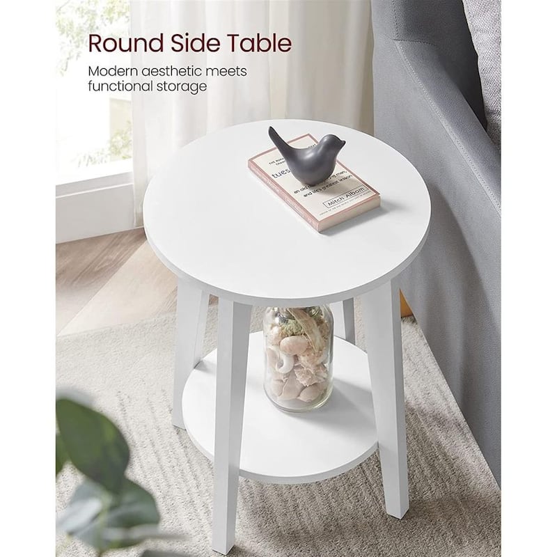 2-Tier Modern Nightstand Table Round Walnut Side Table for Bedroom Living Room or Entryway - 15.8”L x 15.8"W x 19.7”H