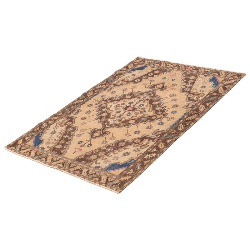 ECARPETGALLERY Hand-knotted Antalya Vintage Beige Wool Rug - 4'3 x 6'2