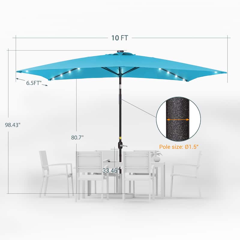 LIVOOSUN 10x6.5ft Steel Solar-Powered LED Patio Umbrella,w/Crank Tilt