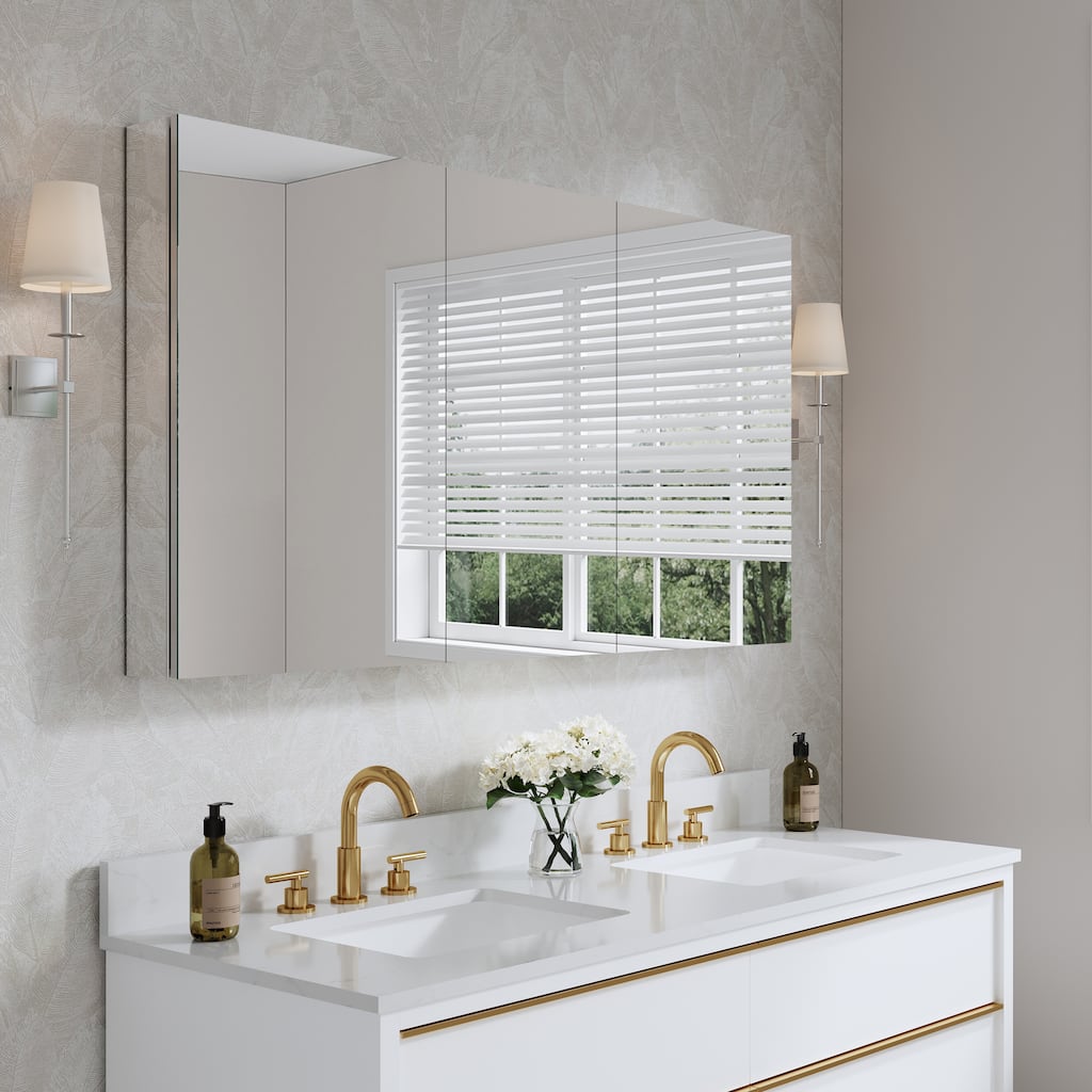 52''/56''W X 30''H Recessed Or Surface Wall Mount Bathroom Medicine Cabinet With Adjustable Glass Shelves