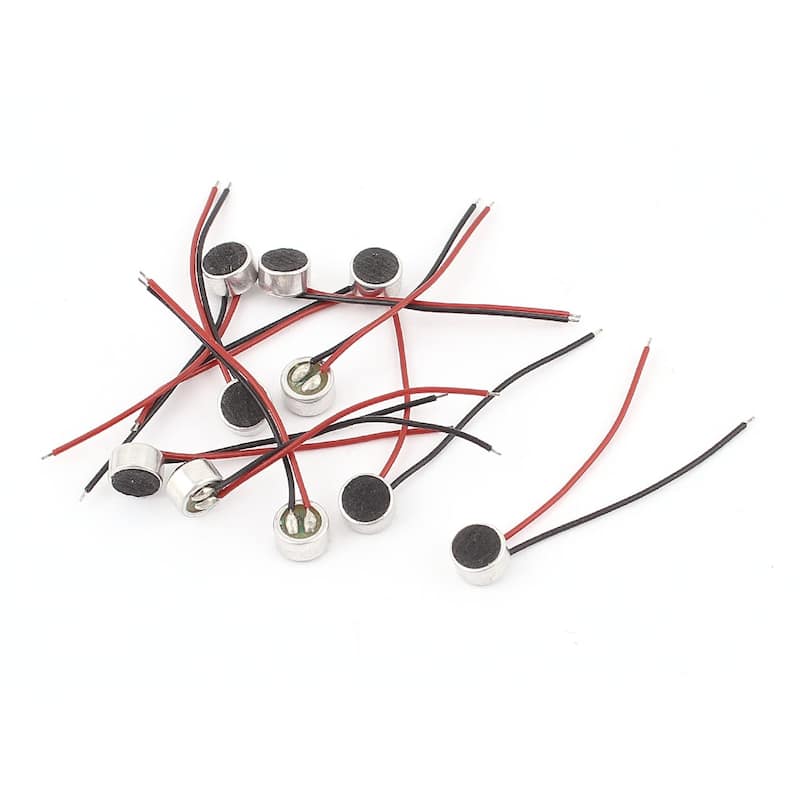 10pcs 6mm x 3.5mm Mini Electret Microphone Condenser Pickup w Lead - Silver Tone,Black - 0.24"Dia