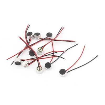 10pcs 6mm x 3.5mm Mini Electret Microphone Condenser Pickup w Lead - Silver Tone,Black - 0.24"Dia