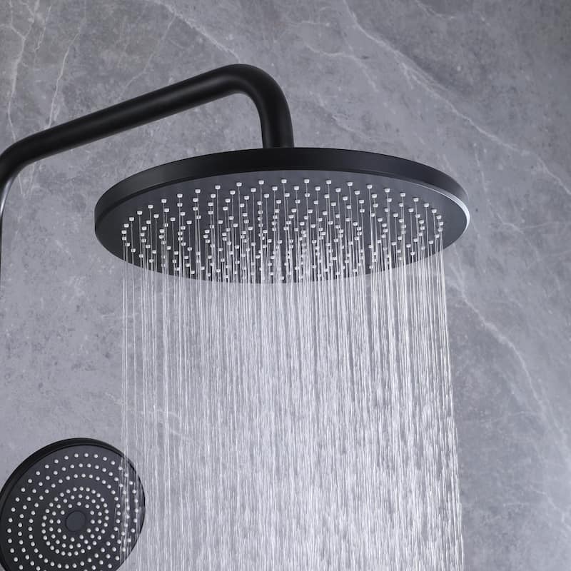 Tub Shower System With Rough-in Valve Exposed Pipes Shower Faucet With Hand Shower Matte Black 9.84 Inch Shower Head Kit Set