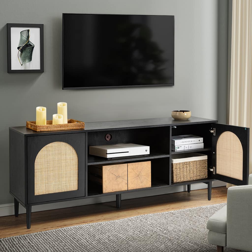 Uirico Modern Rattan TV Stand Entertainment Centers with Push-to-Open Doors by HULALA HOME