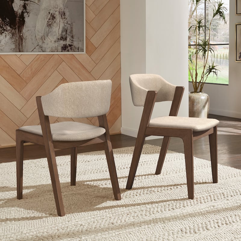 Pitea Scandinavian Wood Finish Dining Chairs (Set of 2) by iNSPIRE Q Modern - Walnut Finish, Beige Fabric