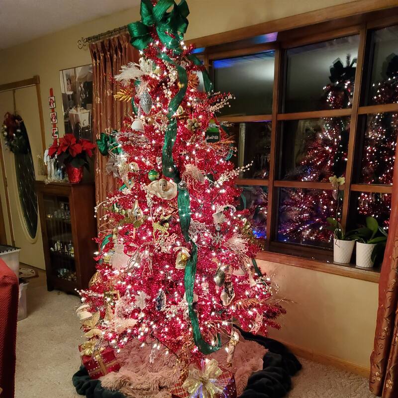 7' Metallic Red Tinsel Artificial Christmas Tree - Unlit - 7 Foot