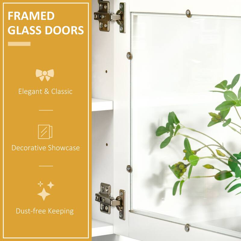 Contemporary White Storage Drawer Cabinet with Glass Doors and Adjustable Shelves for Kitchen - 31.5" W x 19" D x 67" H