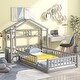 preview thumbnail 1 of 7, Gray Twin Size Pine Wood House-Style Headboard Floor Bed with Fence Guardrails without cushion Gray