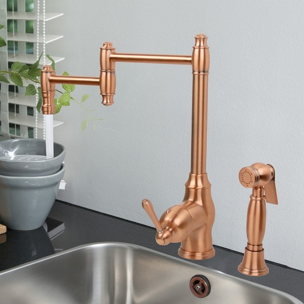 slide 1 of 6, One-Handle Copper Pot Filler Kitchen Faucet with Side Sprayer - 12.75" Copper