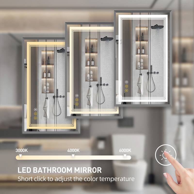RS Rectangular Wall Mount Vanity Mirror with Lights for Bathroom, 3 Colors Dimmable LED, Anti-Fog, Memory Function