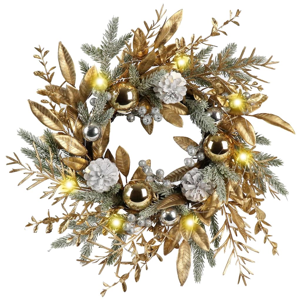 GDFStudio - Amelia LED Christmas Wreath with 8 Lighting Modes for Holiday Décor - 20 Inch