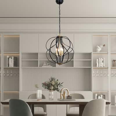 Maxax 4 - Light Unique Geometric Chandelier Wrought Iron Accents - 17.7*17.3*17.3