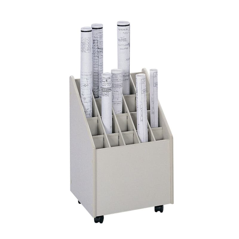 20 Compartment Mobile Roll File for Blueprints, Art, or Documents - Putty - Legal