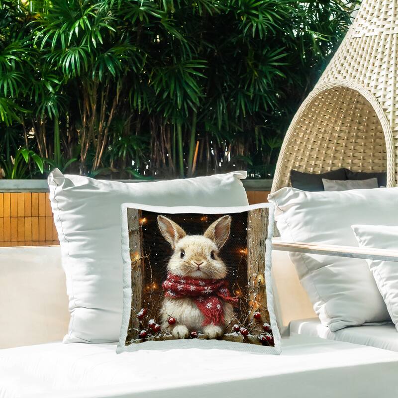 Stupell Bunny with Snowy Holly Berries Printed Outdoor Throw Pillow Design by Riley B