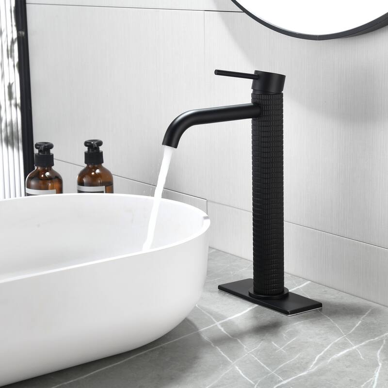 11.8"H Solid Brass Single-handle Bathroom Sink Faucet - Matte Black