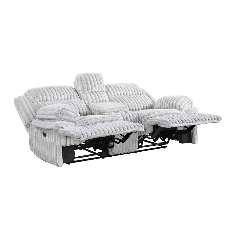Rexy Manual Recliner Loveseat w Console, Light Gray Corduroy, 85 Inch
