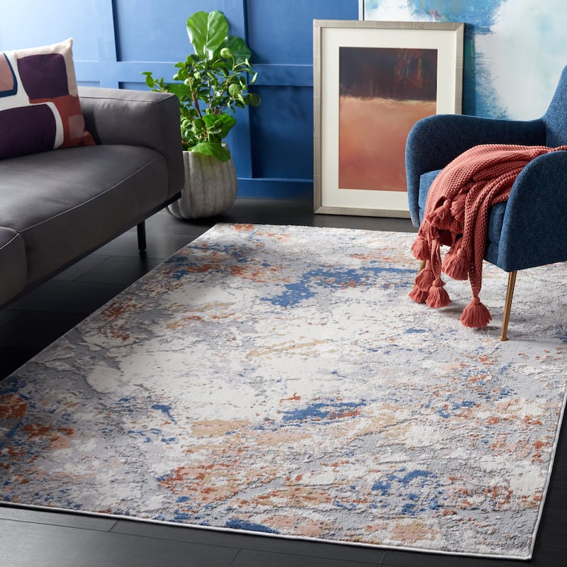 SAFAVIEH Eternal Nebiha Modern Abstract Rug - 6'7" Square - Ivory/Blue Grey