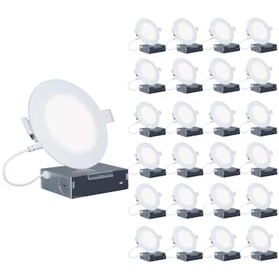 Infibrite 4 Inch 3000K/4000K/5000K Selectable 9W 750 LM Ultra-Slim LED Ceiling Light with J-Box, Flush, Dimmable (24 Pack)