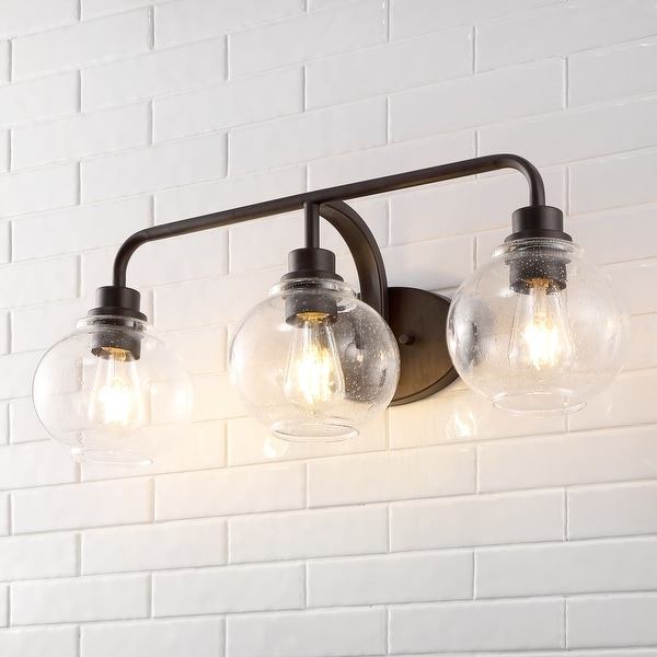 Sandrine Iron/Seeded Glass Cottage Rustic LED Vanity Light by JONATHAN Y. Opens flyout.
